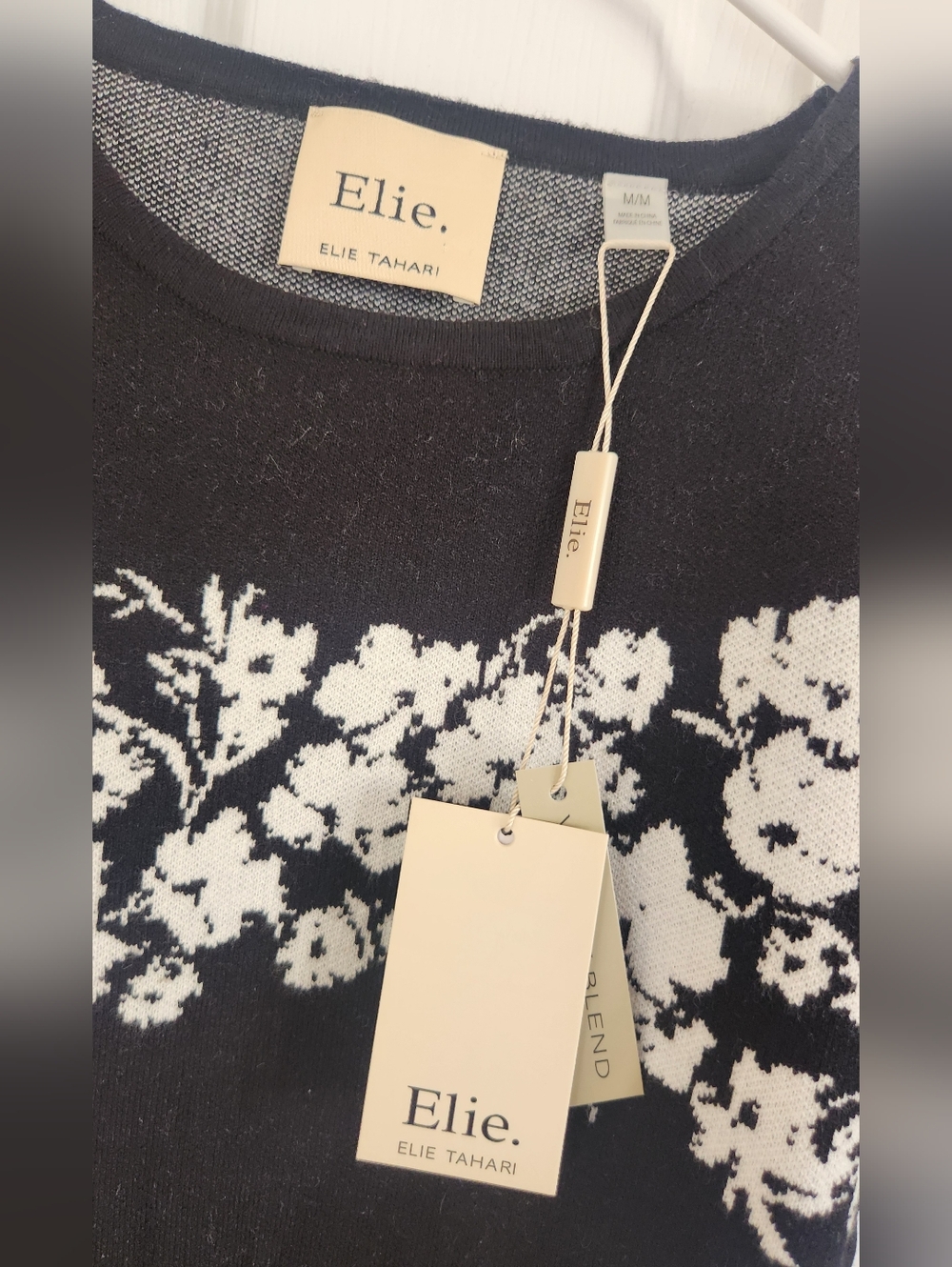 Elie Tahari Knit Puff Sleeve Top with Floral Band - Picture 2 of 5